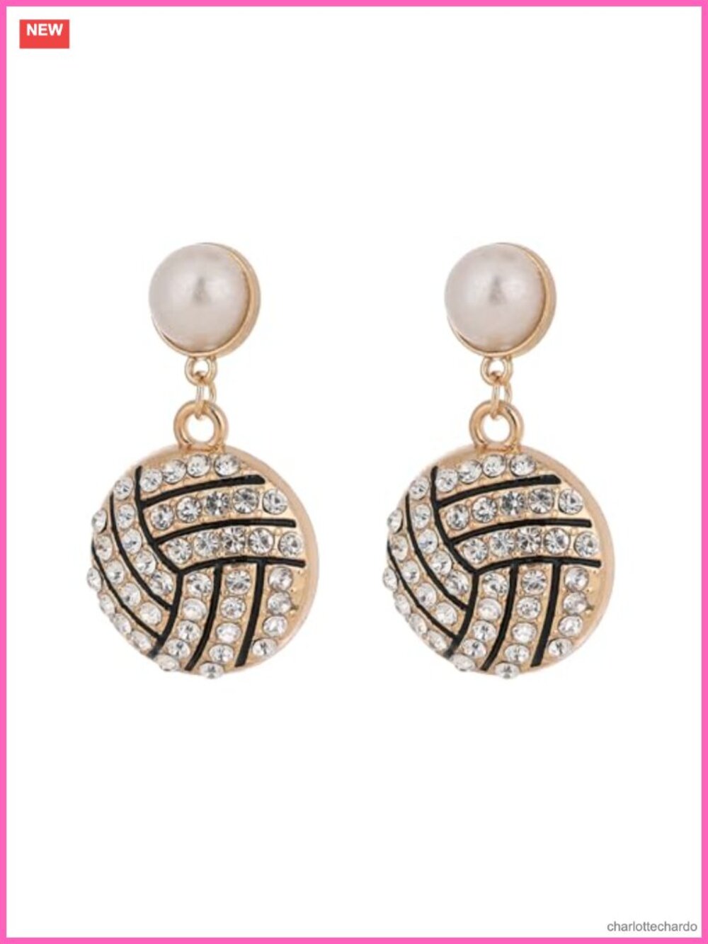 Sports Ball Crystal Dangle Earrings Pearl Drop Sport Fan Jewelry
